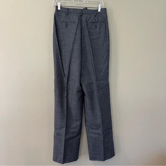 VTG Plaid Worsted Wool Navy Black Gray 28 Pleated High Rise Straight Leg Pants - Picture 8 of 15